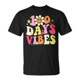 100 Days Of School Vibes 100Th Day Of School Retro Groovy V3 T-Shirt - Seseable