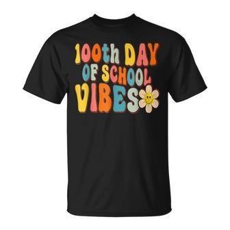 100 Days Of School Vibes 100Th Day Of School Retro Groovy V4 T-Shirt - Seseable