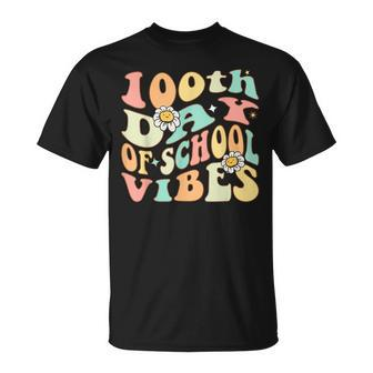 100 Days Of School Vibes 100Th Day Of School Retro Groovy V7 T-Shirt - Seseable