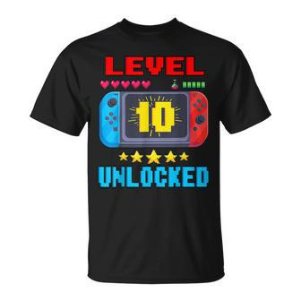 10Th Birthday Boy Level 10 Unlocked Video Gamer Birthday T-Shirt - Seseable
