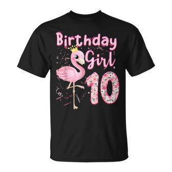 10Th Birthday Girls Flamingo 10 Years Old Tropical Flamingo T-Shirt - Seseable