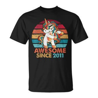 11Th Birthday Awesome Since 2011 Unicorn Flossing T-Shirt - Seseable