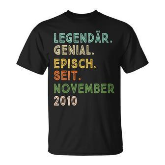 12 Geburtstag November Legendär Episch Seit 2010 T-Shirt - Seseable