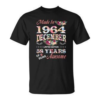 1964 Dezember Blumen T-Shirt – 58 Jahre Exzellenz - Seseable