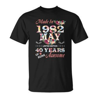 1982 Mai Vintage Blumen T-Shirt, 40 Jahre Awesome - Seseable