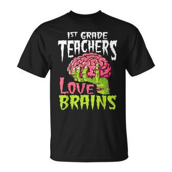 1St Grade Teachers Love Brains Zombie Teacher Halloween T-shirt - Thegiftio UK