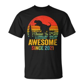 2 Years Old Dinosaur Awesome 2021 2Nd Birthday Boy Son T-Shirt - Seseable