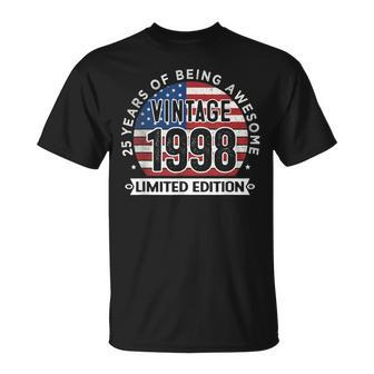 25Th Birthday Men Vintage 1998 25 Years Old Usa Flag T-Shirt - Seseable