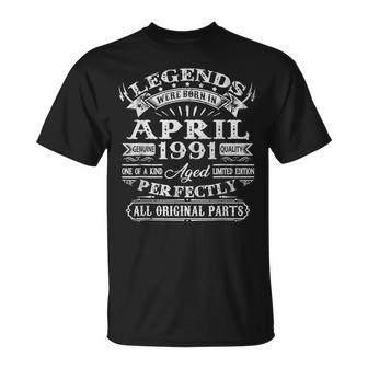 30 Years Old Gifts Legends Born In April 1991 30Th Birthday Unisex T-Shirt | Mazezy