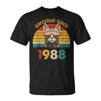 35Th Birthday 35 Year Cat Lover Vintage Awesome Since 1988 T-Shirt - Seseable