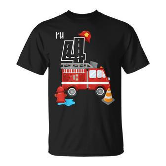 Im 4 Birthday Boy 4Th Bday Fire Truck Fire Fighter Number T-Shirt - Seseable