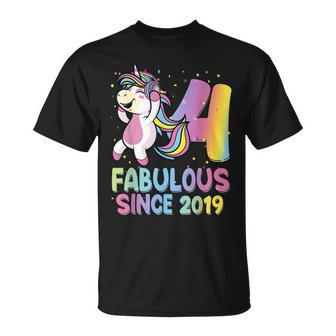 4 Years Old Unicorn Flossing 4Th Birthday Girl Unicorn Party V4 T-Shirt - Seseable