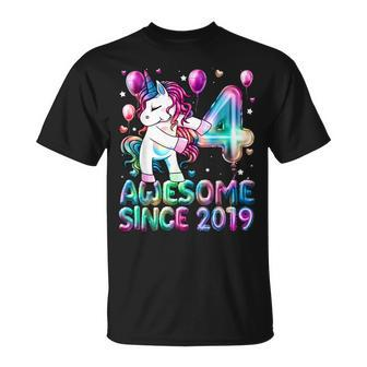 4 Years Old Unicorn Flossing 4Th Birthday Girl Unicorn Party V5 T-Shirt - Seseable