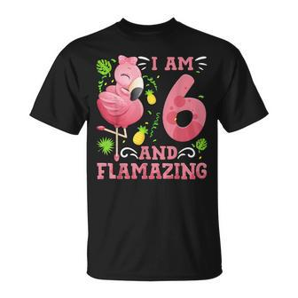 I Am 6 And Flamazing Amazing 6Th Birthday Flamingo T-shirt - Thegiftio UK