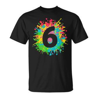 6Th Birthday For Girls Boys 6 Paint Splashes Unisex T-Shirt | Mazezy