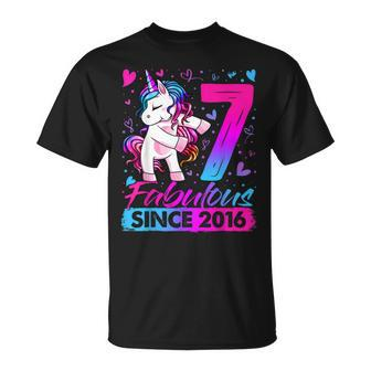 7 Years Old Flossing Unicorn Gifts 7Th Birthday Girl Party Unisex T-Shirt | Mazezy