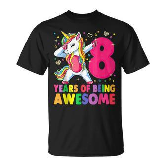 8 Years Old Unicorn Flossing 8Th Birthday Girl Unicorn Party V2 T-Shirt - Seseable