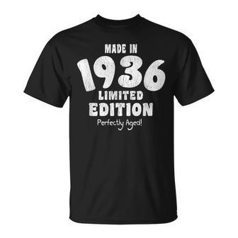 83Rd Birthday Gift Distressed Text 1936 Design Unisex T-Shirt | Mazezy
