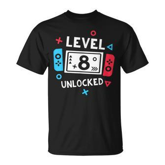 8Th Birthday Boy Level 8 Unlocked Video Game Party Unisex T-Shirt | Mazezy