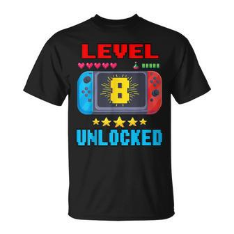 8Th Birthday Boy Level 8 Unlocked Video Gamer Birthday Unisex T-Shirt | Mazezy