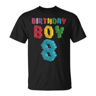 8Th Birthday Boy Master Builder 8 Years Old Block Building Unisex T-Shirt | Mazezy CA