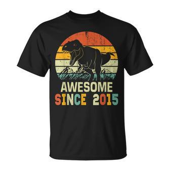 8Th Birthday Dinosaur 8 Year Old Boys Awesome Since 2015 T-Shirt - Seseable