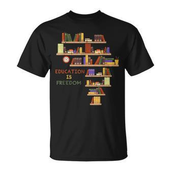 Africa Education Is Freedom Library Book Black History Month T-Shirt - Seseable