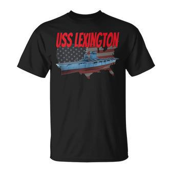 Aircraft Carrier Uss Lexington Cv-2 Veteran Grandpa Dad Son T-Shirt - Seseable