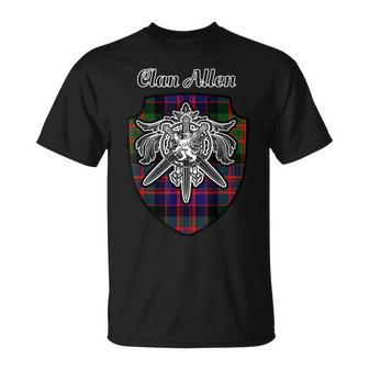 Allen Scottish Clan Family Tartan Lion Sword Name Crest Unisex T-Shirt - Seseable