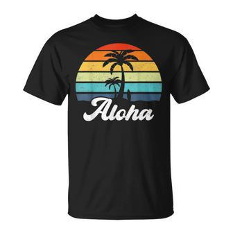 Aloha Hawaii Hawaiian Island Palm Beach Surfboard Surf V4 T-Shirt - Seseable
