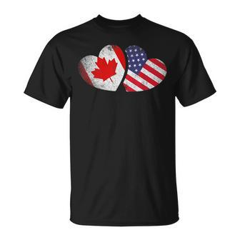 American Canadian Heart Valentines Day Usa Flag Canada T-Shirt - Seseable