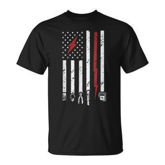 Mens American Electritian Usa Flag Patriot Handyman Dad Birthday T-Shirt - Seseable