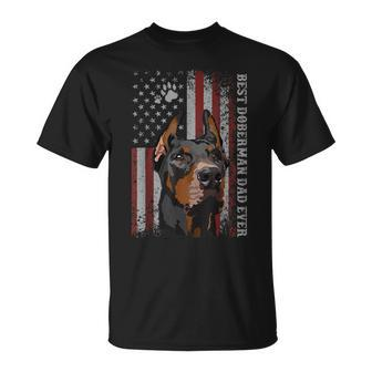 American Flag Best Doberman Dad Ever Funny Dog Dad Unisex T-Shirt - Seseable