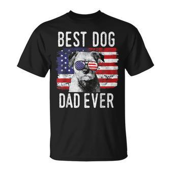 American Flag Best Dog Dad Ever Border Terrier Usa Gift For Mens Unisex T-Shirt | Mazezy