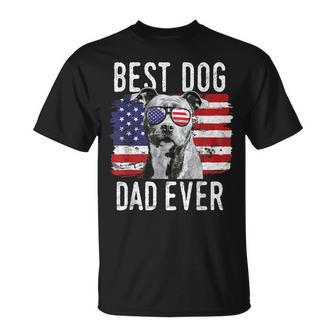 American Flag Best Dog Dad Ever Staffordshire Bull Terrier Gift For Mens Unisex T-Shirt | Mazezy