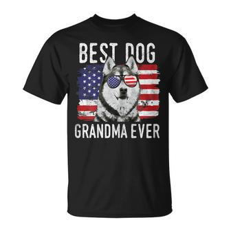 American Flag Best Dog Grandma Ever Siberian Husky Usa Gift For Womens Unisex T-Shirt | Mazezy