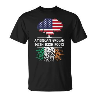 American Grown Irish Roots Flag Ireland St Patricks Day T-Shirt - Seseable