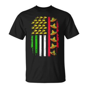 American Mexican Flag With Sombrero And Taco Cinco De Mayo Unisex T-Shirt | Mazezy
