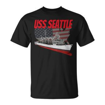 American Military Ship Uss Seattle Aoe-3 Veteran Father Son T-Shirt - Seseable