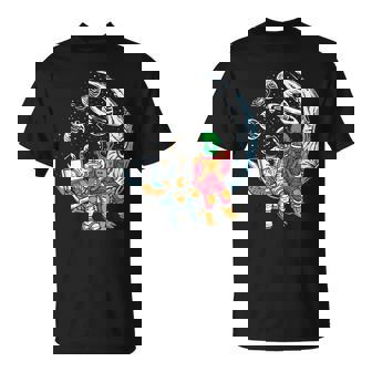 Astronaut And Alien Love Eating Pizza Exploring Space T-Shirt - Seseable