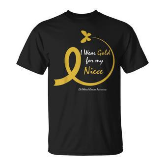 Aunt Uncle Wear Gold For My Niece Childhood Cancer Awareness Unisex T-Shirt | Mazezy