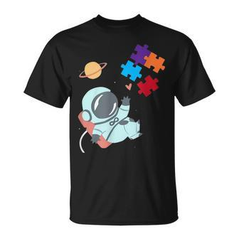 Autism Awareness Astronaut Puzzle Pieces Space Mom Dad Kids Unisex T-Shirt | Mazezy AU