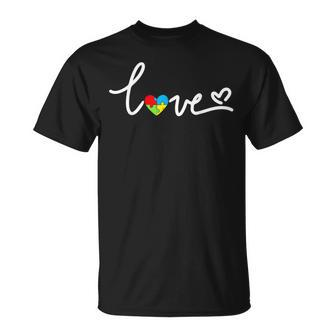 Autism Awareness Day Love Puzzle Pieces Heart T-Shirt - Seseable