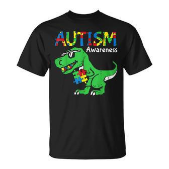 Autism Awareness Dino Autistic Toddler Boys Cute Dinosaur T-Shirt - Seseable