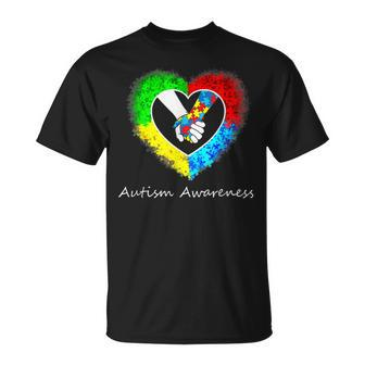 Autism Awareness Hands In Heart Puzzle Pieces T-Shirt - Seseable