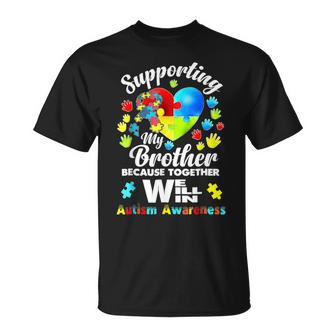 Autism Awareness Month Supporting My Brother Puzzle T-Shirt - Seseable