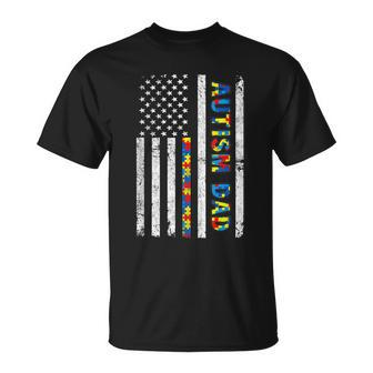 Autism Awareness Proud Autism Dad Vintage Usa Flag Men T-Shirt - Seseable