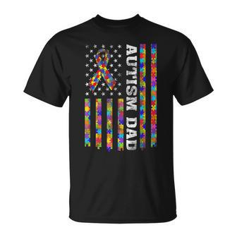 Autism Awareness Proud Autism Dad Vintage Usa Flag Men T-Shirt - Seseable