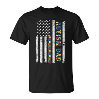 Autism Awareness Proud Autism Dad Vintage Usa Flag Men V2 T-Shirt - Seseable