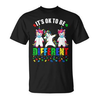 Autism Awareness Unicorn Face Mask Its Ok To Be Different T-Shirt - Seseable